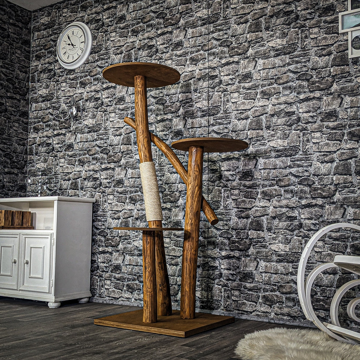 Naturkratzbaum 3959 Kratzbaum Natur Holz Design 155 cm hoch Katzenbaum