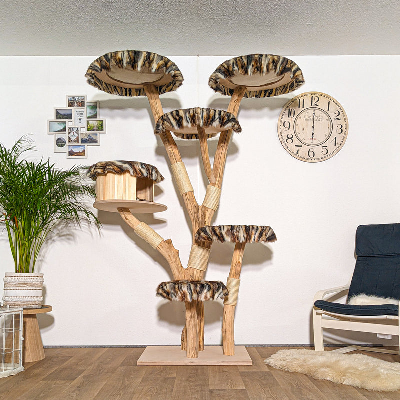 Kletterturm Für Katzen Indoor Kratzbaum Mit Blättern – Mehrstöckiger Katzenkratzbaum Aus Holz, Mit Sisal-Säulen, Natürliches Design, Bis 20 Kg Belastbar