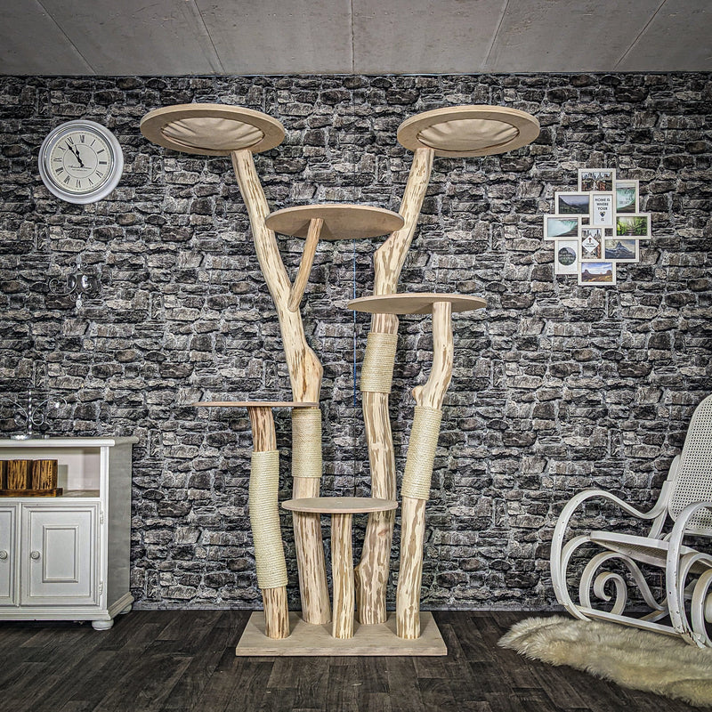 RESERVIERT + ÄNDERUNG - Naturkratzbaum 4050 Kratzbaum Natur Holz Design 206 cm hoch Katzenbaum