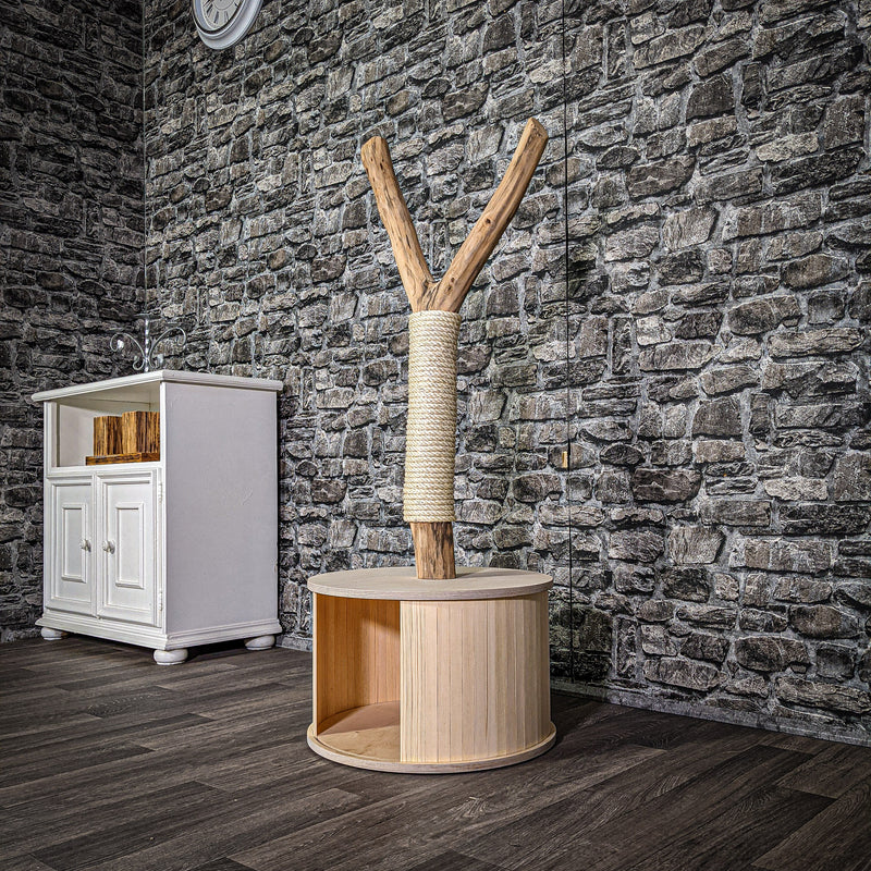 Katzenhäuschen 118 cm hoch 45 cm Durchmesser Natur Holz Design Kratzbaum 2672 Naturkratzbaum