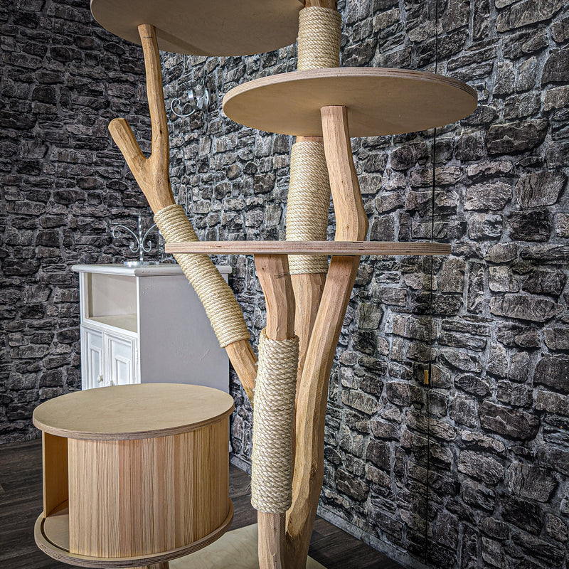 Naturkratzbaum 210 cm hoch Kratzbaum Natur Holz Design 2802 Katzenbaum