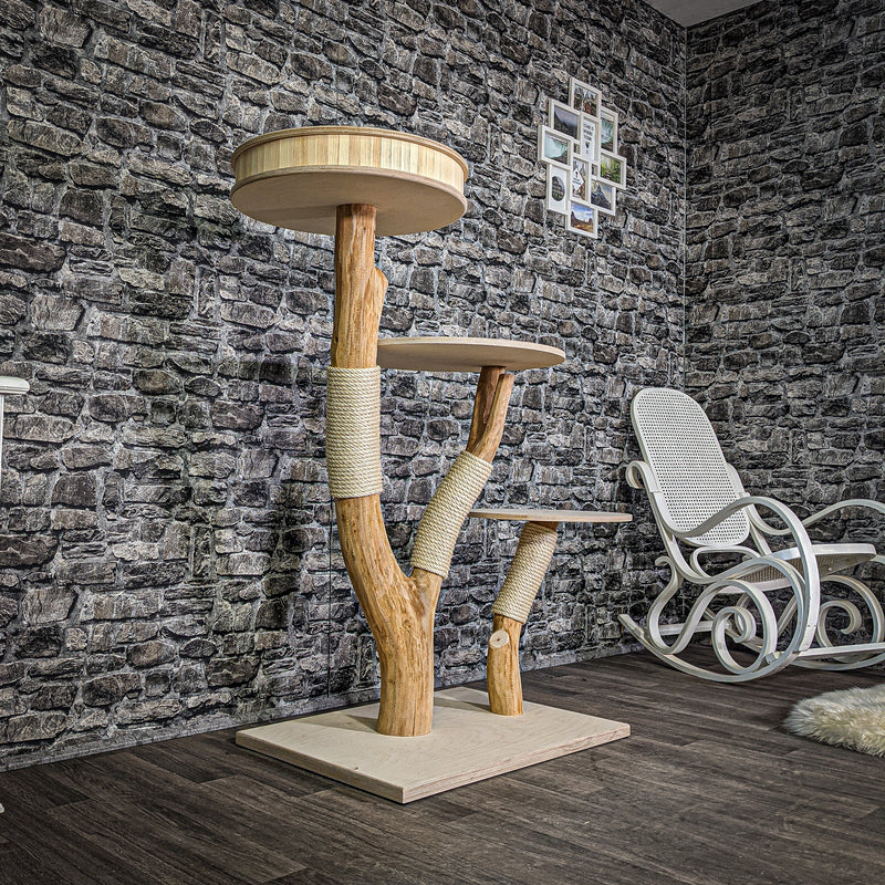 Naturkratzbaum 128 cm hoch Kratzbaum Natur Holz Design 2839 Katzenbaum