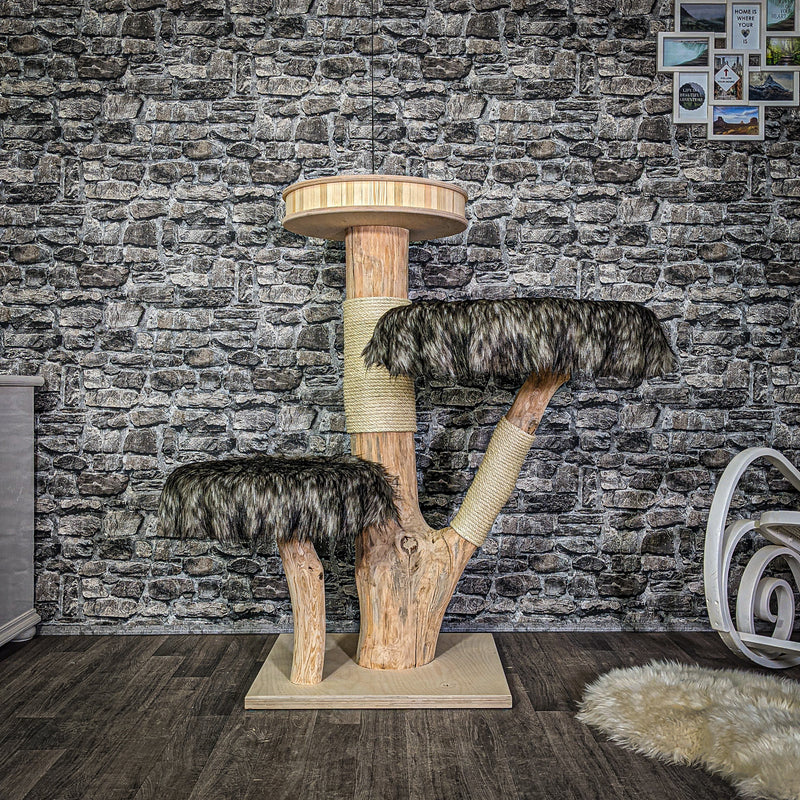 RESERVIERT + ÄNDERUNGEN Naturkratzbaum 3034 Kratzbaum Natur Holz Design 128 cm hoch Katzenbaum