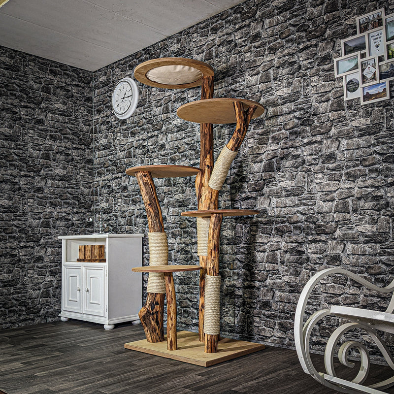 Naturkratzbaum 3122 Kratzbaum Natur Holz Design 193 cm hoch Katzenbaum