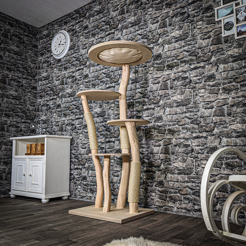 RESERVIERT Naturkratzbaum 3451 Kratzbaum Natur Holz Design 145 cm hoch Katzenbaum