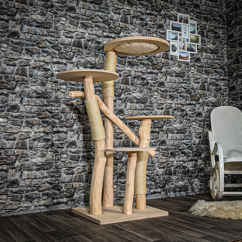 Naturkratzbaum 3501 Kratzbaum Natur Holz Design 146 cm hoch Katzenbaum