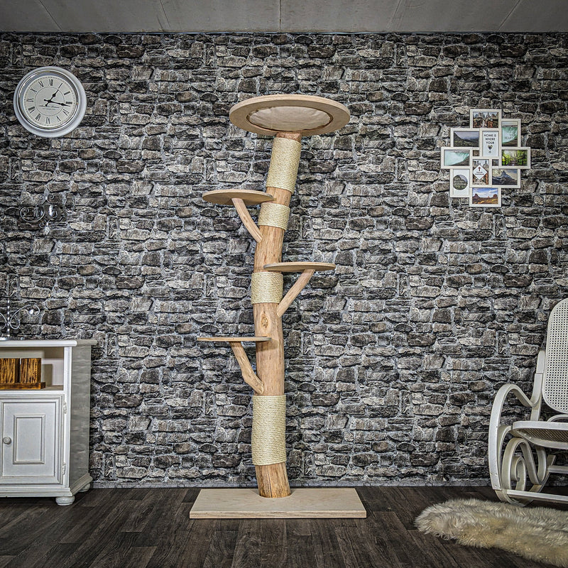 Naturkratzbaum 3665 Kratzbaum Natur Holz Design 185 cm hoch Katzenbaum