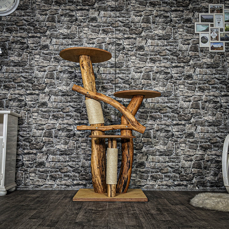 RESERVIERT + ÄNDERUNGEN - Naturkratzbaum 3685 Kratzbaum Natur Holz Design 135 cm hoch Katzenbaum
