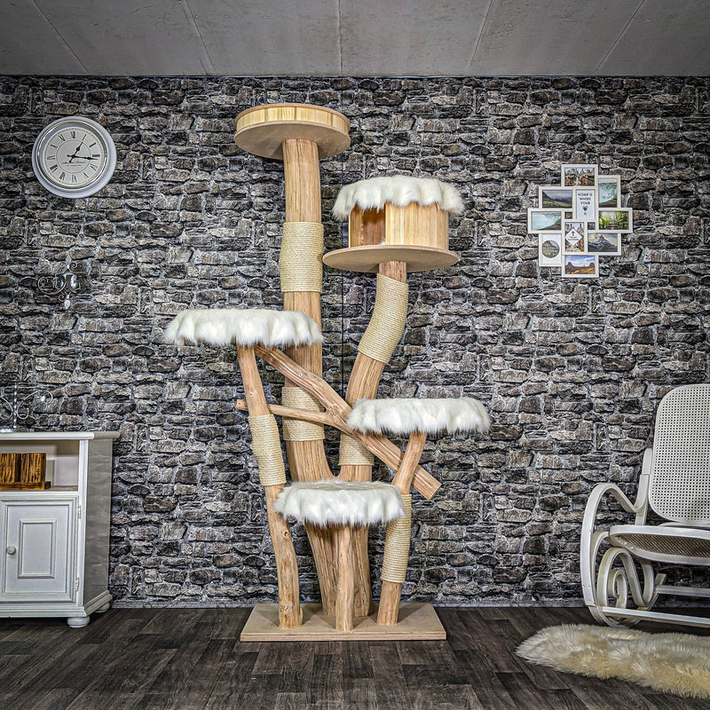 RESERVIERT + ÄNDERUNGEN - Naturkratzbaum 3695 Kratzbaum Natur Holz Design 212 cm hoch Katzenbaum