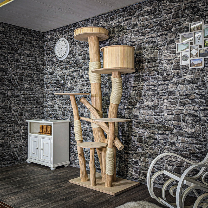 RESERVIERT + ÄNDERUNGEN - Naturkratzbaum 3695 Kratzbaum Natur Holz Design 212 cm hoch Katzenbaum