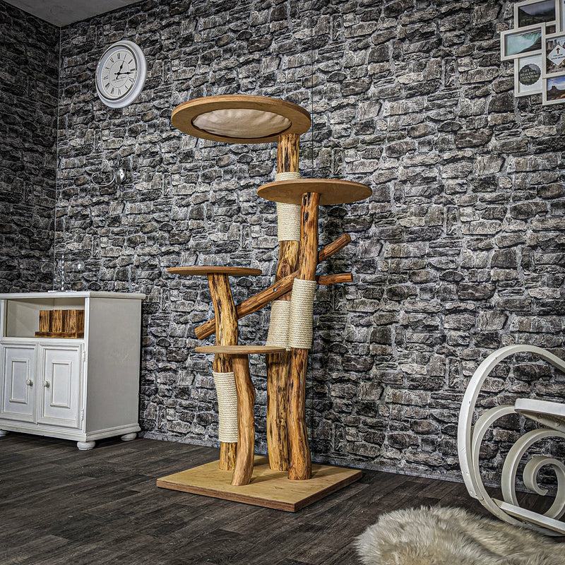 Naturkratzbaum 3716 Kratzbaum Natur Holz Design 150 cm hoch Katzenbaum