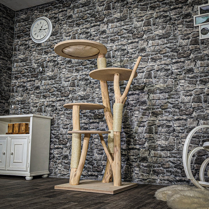 Naturkratzbaum 3753 Kratzbaum Natur Holz Design 145 cm hoch Katzenbaum