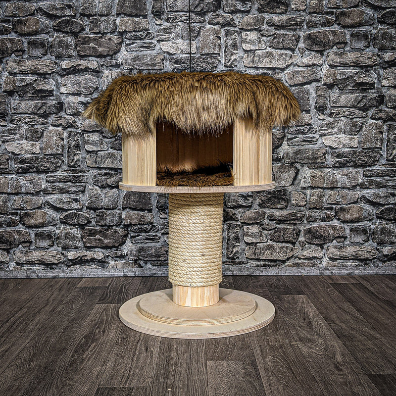 Wendehäuschen 58 cm hoch 40 cm Durchmesser Natur Holz Design Kratzbaum Naturkratzbaum