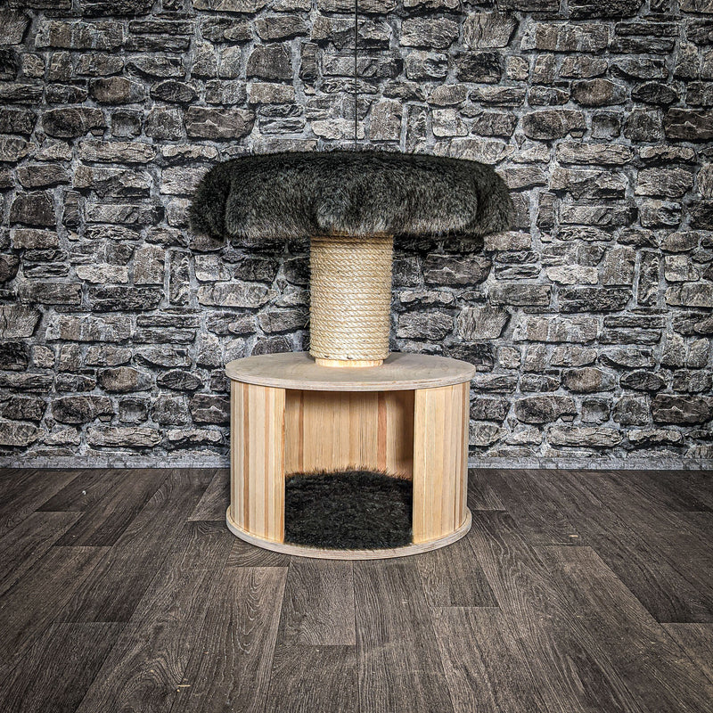 Katzenbett 2558 Wendehäuschen Katzenhöhle 62 cm hoch Natur Holz Design Kratzbaum Naturkratzbaum
